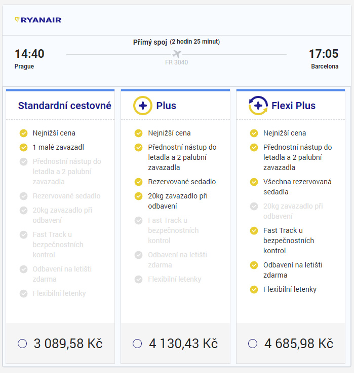 Možnosti letenek - RYANAIR Možnosti letenek - RYANAIR